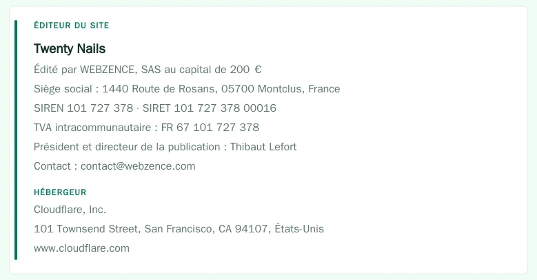 Coordonnées légales de l&rsquo;éditeur et de l&rsquo;hébergeur du site