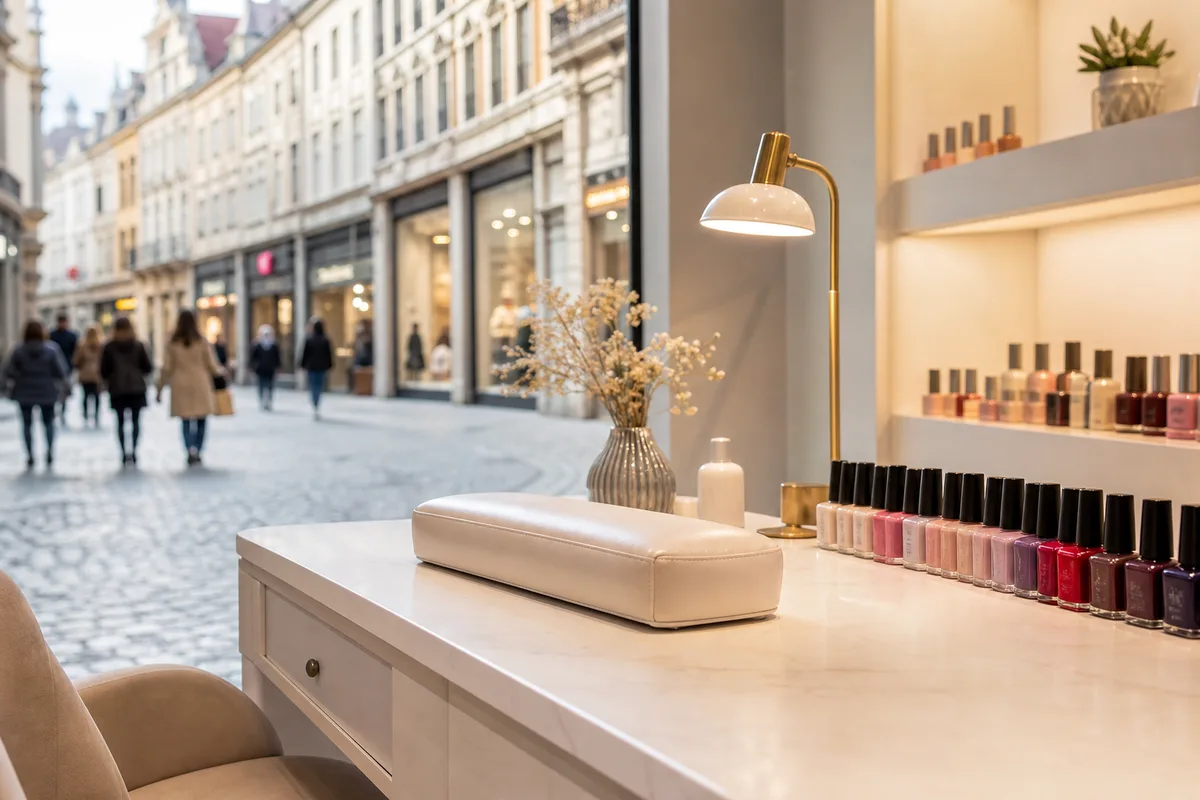 Allée commerçante animée du centre de Lille avec vitrines de beauté