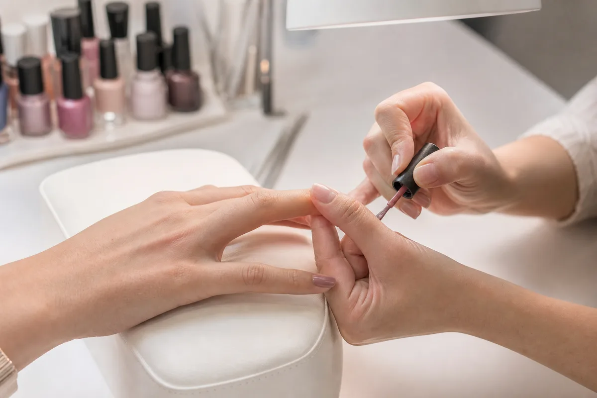 Application d&rsquo;une couche de vernis semi-permanent sur un ongle