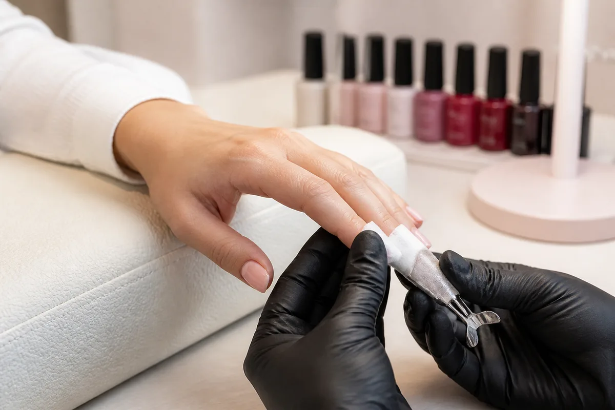 Dépose d&rsquo;un vernis semi-permanent avec compresse imbibée et pince